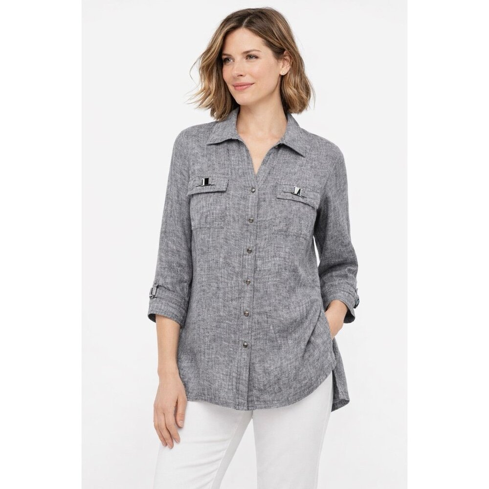 Linen Shirt Jacket Gray Lightweight Overshirt Minimalist Size 12
